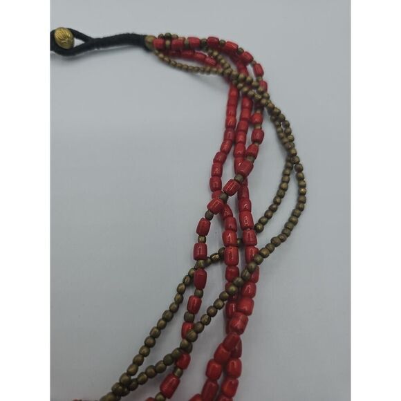 Vtg Southwestern Native American Brass Pendant Red Beads 18" - Picture 6 of 10